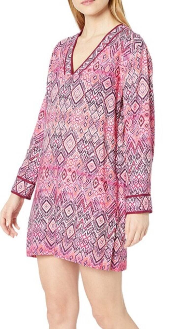 La Blanca Pink Diamond V-Neck Long Sleeve Swim Coverup Mini Dress Large